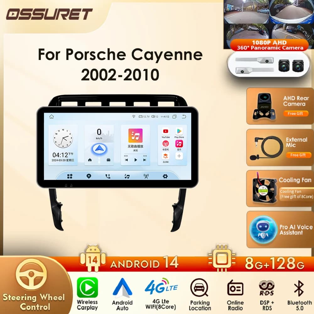 For Porsche Cayenne 1 2002-2010 Android 12 Car Multimedia Player 10.33" Wireless Carplay 2din Navi GPS RDS Auto Stereo Head Unit