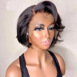 Natural Color Side Part BOB Lace Wig Pixie Cut Wigs For Women Remy Straight Human Hair Transparent T Part Gluess Lace Bob Wig