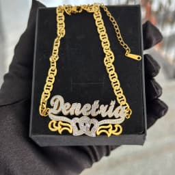 Personalized 3D Nameplate Set Name Necklace Custom Stainless Steel 3D Birthstone Bracelet Necklace Set Two-Tone Chain For Women