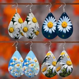 SOMESOOR Elegant After Rain Little Daisy, Wooden Droplets Earrings, Pendant, Cute Girls' Gifts Fashion Women Dangle Jewelry