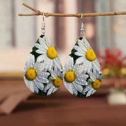 SOMESOOR Elegant After Rain Little Daisy, Wooden Droplets Earrings, Pendant, Cute Girls' Gifts Fashion Women Dangle Jewelry