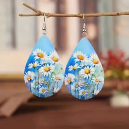 SOMESOOR Elegant After Rain Little Daisy, Wooden Droplets Earrings, Pendant, Cute Girls' Gifts Fashion Women Dangle Jewelry