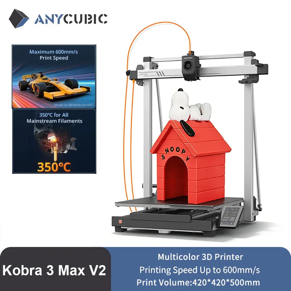 ANYCUBIC Kobra 3 Max V2 3D Printer Up to 600mm/s Print Speed Massive Build Volume 500*420*420mm Smart APP Control 3D Printer