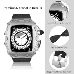 Luxury Modification Kit for Apple Watch Band 44mm 45mm Metal Zinc Alloy Case Cover Silicone Strap for IWatch Series 9 8 7 6 5 SE