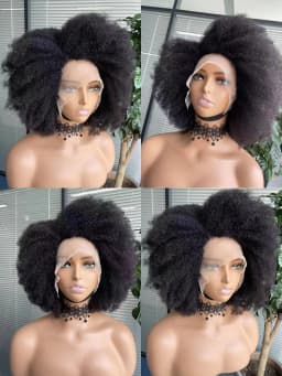 AFRO Kinky Curly BOB Wig Natural Color Glueless Wig Human Hair Ready to Wear 250% Density Affordable Remy Human Hair