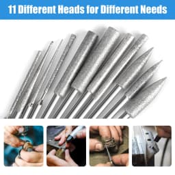 11Pcs Diamond Grinding Burr Needle Point Engraving Carving Polishing For Glass Stone 1/8" Shank 3mm Drill Bit Rotary Tool Set