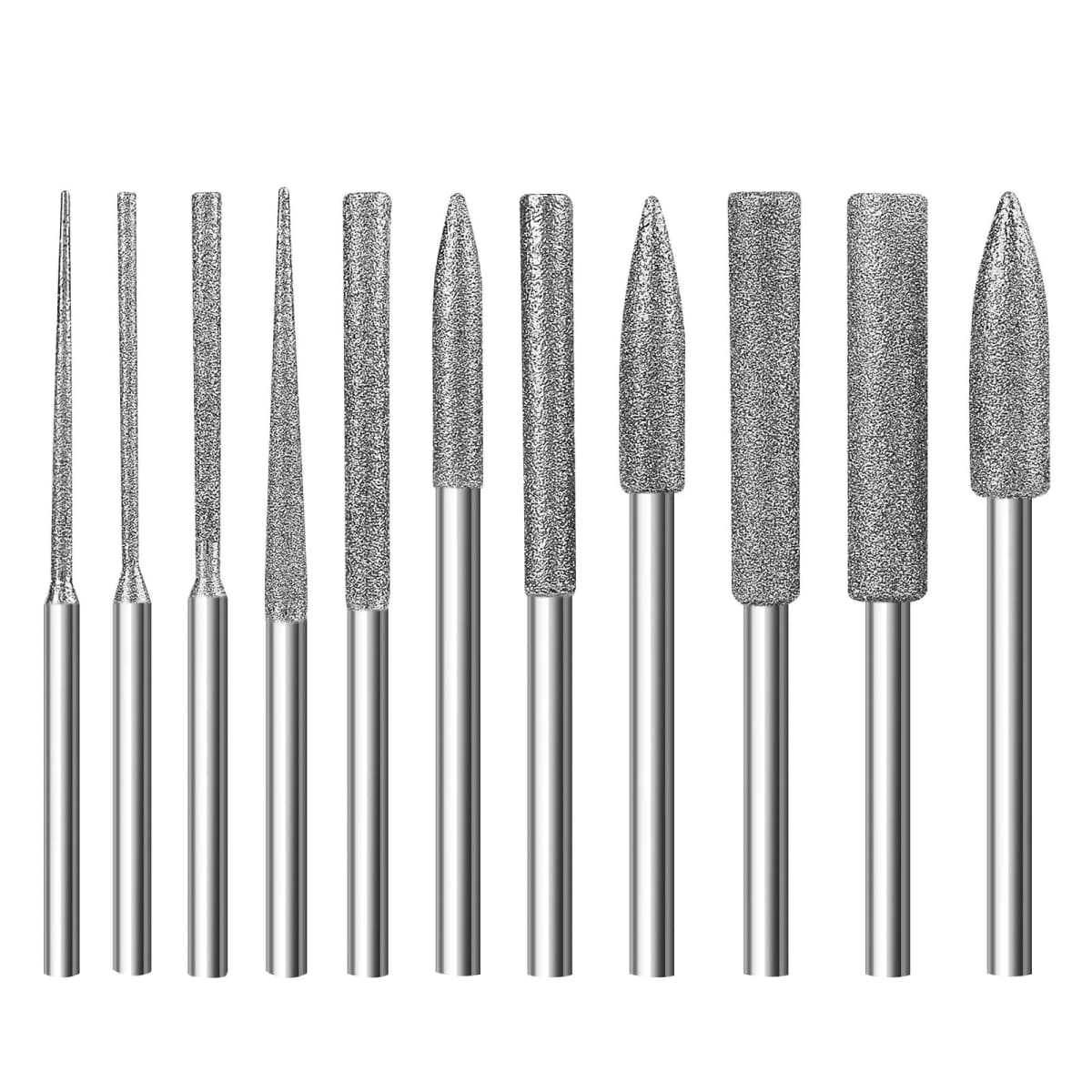 11Pcs Diamond Grinding Burr Needle Point Engraving Carving Polishing For Glass Stone 1/8" Shank 3mm Drill Bit Rotary Tool Set
