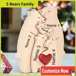 Personalized Custom Bear Family Wooden Puzzle DIY Free Engraving Name Sculpture Home DeskDecor Figurines Christmas Birthday Gift