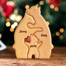 Personalized Custom Bear Family Wooden Puzzle DIY Free Engraving Name Sculpture Home DeskDecor Figurines Christmas Birthday Gift