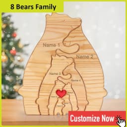 Personalized Custom Bear Family Wooden Puzzle DIY Free Engraving Name Sculpture Home DeskDecor Figurines Christmas Birthday Gift