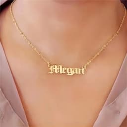 Customized Necklace Old English Font Engraved Nameplate Pendant Personalized Custom 14K Gold Plated Name Necklace Goth Styles