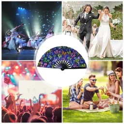 Portable Folding Fans Oxford Fabric Fluorescent Folding Fan Cute Collapsible Fans For Dances Stage Performances Colorful Folding