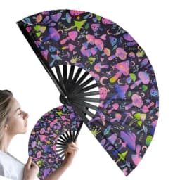 Portable Folding Fans Oxford Fabric Fluorescent Folding Fan Cute Collapsible Fans For Dances Stage Performances Colorful Folding
