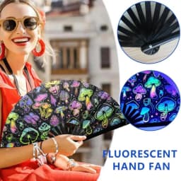 Portable Folding Fans Oxford Fabric Fluorescent Folding Fan Cute Collapsible Fans For Dances Stage Performances Colorful Folding