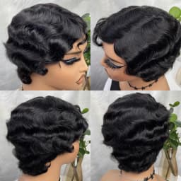 Short Wigs Human Hair Wigs For Women Pixie Cut Human Hair Finger Wave Wig Natural Color Sans Colle Human Hair Wig Machine Made