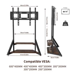Adjustable Height Rolling TV Floor Stand Industrial Television TV Mount Bracket for 40-75 Inches Max Load 80KG