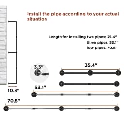 70.8 Inch Industrial Pipe Clothing Rack Wall Mounted Clothes Rail Garment Hanging Bar Rod Display Rack Closet Storage