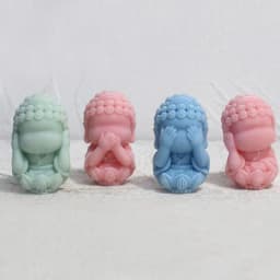 Buddha Statue Silicone Mold 3D Silicone Mold Buddha Candle Molds Don'T Listen Talk Or Look Shape Soy Wax Candle For Birthday