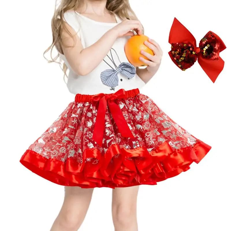 Christmas Skirt Girls Red Holiday Cosplay Costume Christmas Cosplay Dress Printed With Cartoon Elk And Christmas Trees With Hair