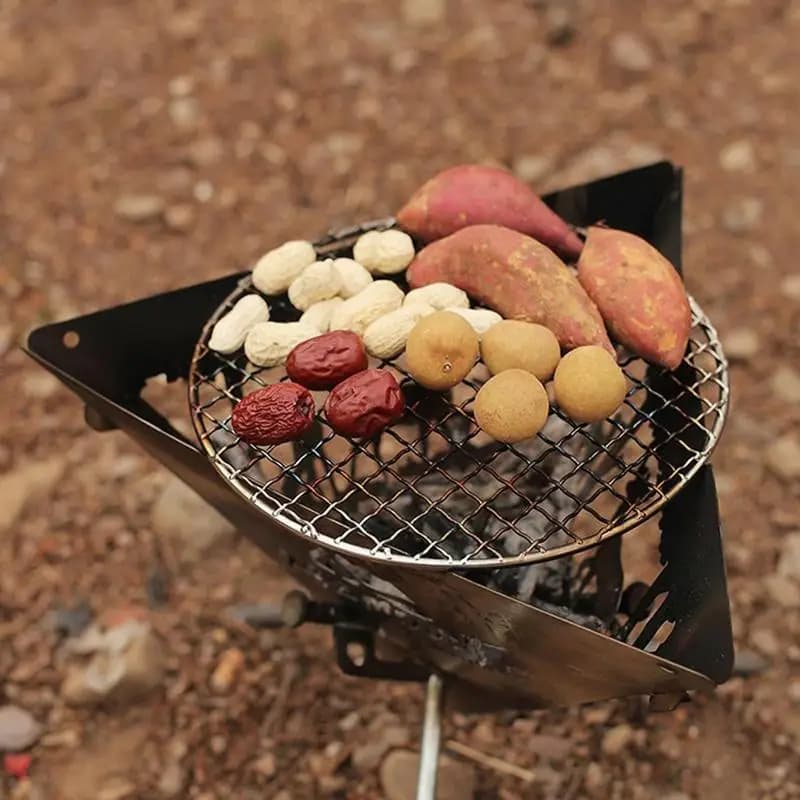Camping Triangular Brazier Outdoor Hanging Triangular Burning Platform Tripod BBQ Grill Folding Firewood Burner Bonfire Stove