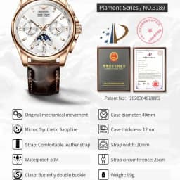 OUPINKE 3189 Men's Watch Top Luxury Brand Automatic Mechanical Watch Fashion Leather Waterproof Sapphire Mirror Moon Men's Watch