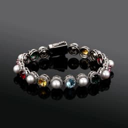 JINAO New 10MM Round Pearl Large Colourful CZ Stone Iced Out Bracelet Link Spring Clasp Hip Hop style Chain Men Jewelry For Gift