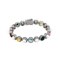 JINAO New 10MM Round Pearl Large Colourful CZ Stone Iced Out Bracelet Link Spring Clasp Hip Hop style Chain Men Jewelry For Gift