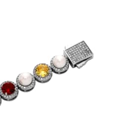 JINAO New 10MM Round Pearl Large Colourful CZ Stone Iced Out Bracelet Link Spring Clasp Hip Hop style Chain Men Jewelry For Gift