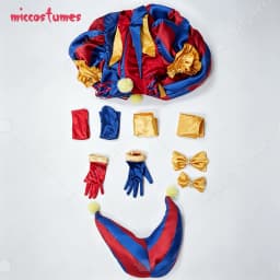 【Ready for Ship】Cosplay.fm Women's Clown Cosplay Costume for Halloween Blue Red Jumpsuit and Hat with Gloves and Socks