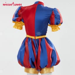 【Ready for Ship】Cosplay.fm Women's Clown Cosplay Costume for Halloween Blue Red Jumpsuit and Hat with Gloves and Socks