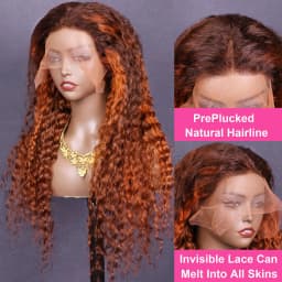 4/350 Highlight Water Wave 13x6 HD Lace Frontal Wigs 200% Ombre Ginger Human Hair Wig Color Deep Curly Wigs 13x4 Lace Front Hair