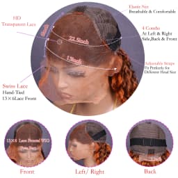 4/350 Highlight Water Wave 13x6 HD Lace Frontal Wigs 200% Ombre Ginger Human Hair Wig Color Deep Curly Wigs 13x4 Lace Front Hair