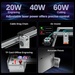 LASER TREE K1MAX Laser Engraver with 60W Laser Module and Air Pump Honeycomb Panel Engraving Cutting Machine Working Area 80x60