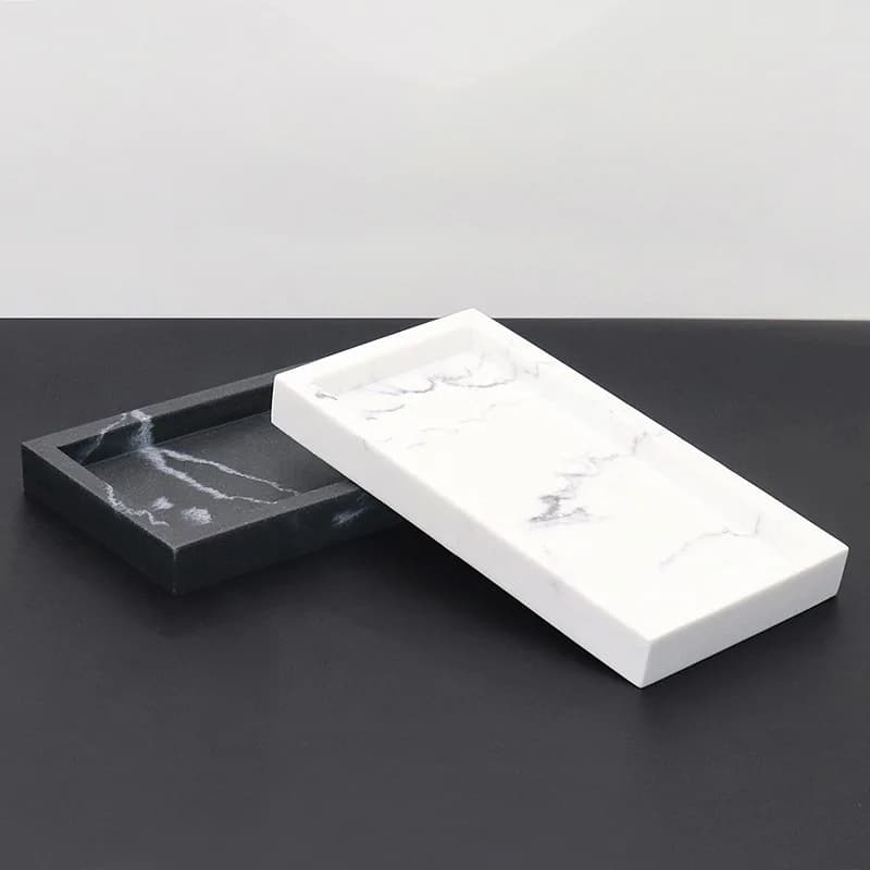 Bathroom Tray Rectangular Marble Texture Storage Tray Home Decor Household Kitchen Accessories Resin 20x10.5x2cm