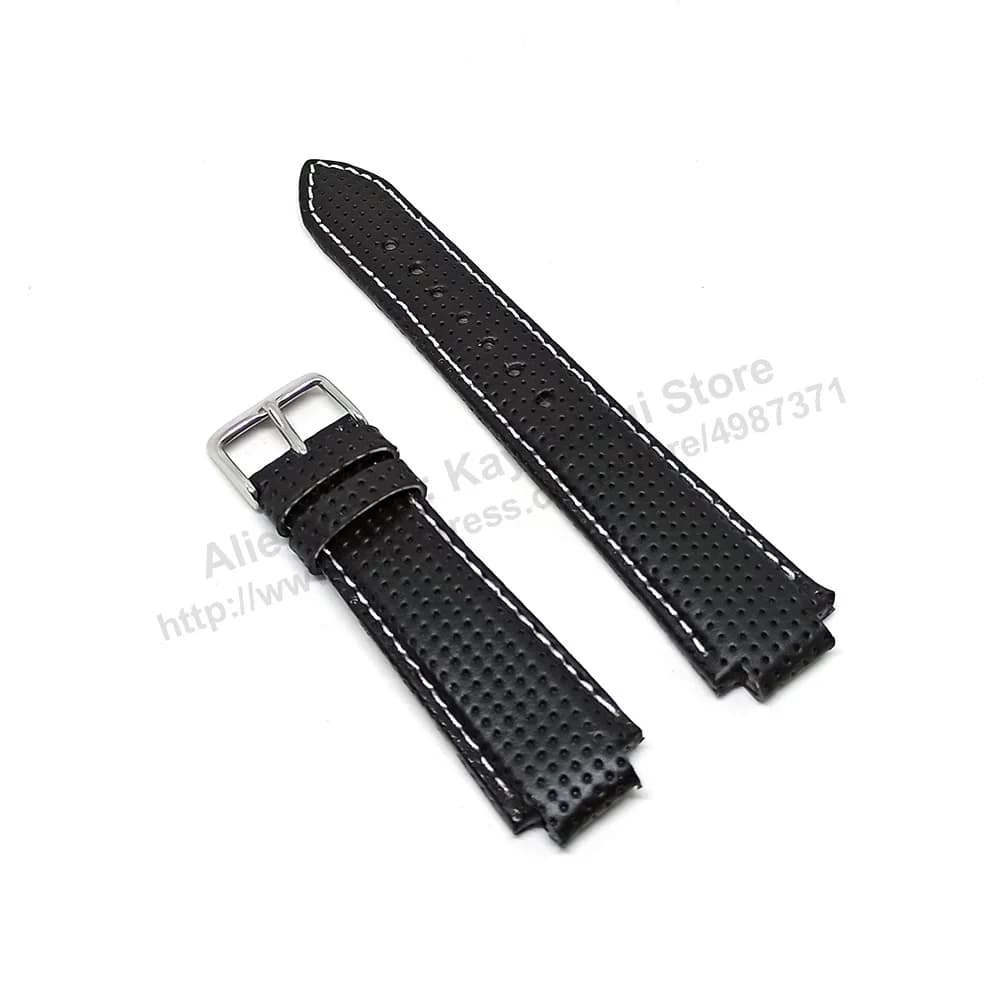 Fits/For Casio Edifice EF-101 , EF-111 - 13mm Black Genuine Leather with White Stitched Replacement Watch Band Strap