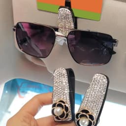 Sunglass Holder For Car Rhinestones Bowknot/Camellia Glasses Holders For Car Sun Visor Visor Sunglass Holder Sun Visor Organizer