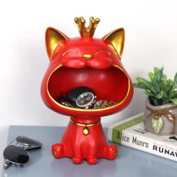 Lucky Cat Statue Decoration Resin Big Mouths Cat Statue Creative Laughing Cat Key Box Cute Desktop Storage Accessories