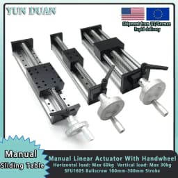 100mm-300mm Stroke SFU1605 C7 Ballscrew Manual Linear Actuator Sliding Table Stage Handwheel Linear Rail for CNC 3D Printer 60KG