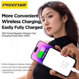 PISEN 2-in-1 10000mAh 30W Fast Charging Power Bank Wired Wireless Two Charging Methods With Type-C Built-In Cable