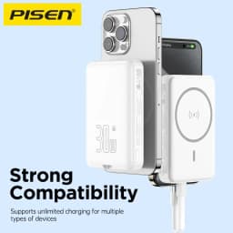 PISEN 2-in-1 10000mAh 30W Fast Charging Power Bank Wired Wireless Two Charging Methods With Type-C Built-In Cable