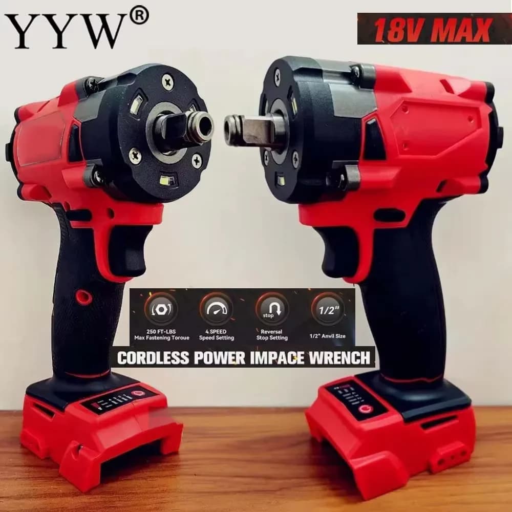 4 Gears Cordless Impact Wrench for Milwaukee 18V Battery 500N.m 1/2" Brushless Electric Driver Screwdriver Car Tires Power Tools