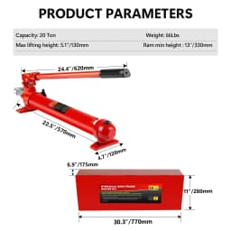 20 Ton Porta Power Kit, Portable Hydraulic Jack with 4.7 Ft/1.43 m Oil Hose, 44000 Lbs Capacity, Heavy Duty Hydraulic Jack, Port