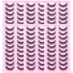 60Pairs/6Pack Natural Fluffy False Eyelashes Wispy Lashes 3D Volume Strip Lashes D Curl Fake Eyelashes with Clear Band Eye Lash