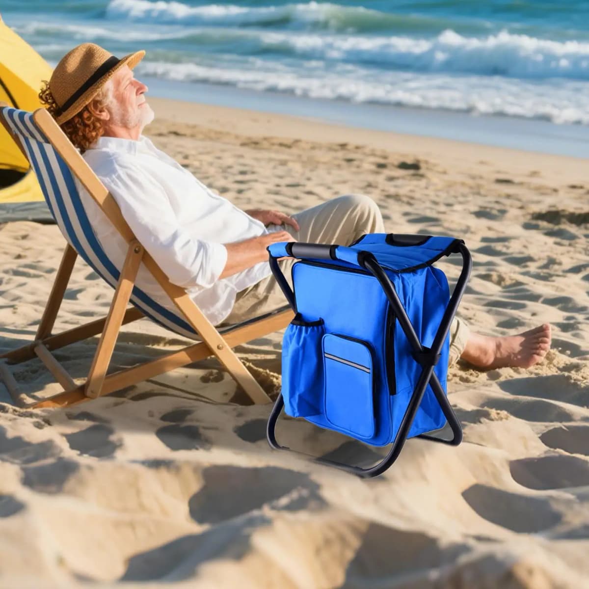 Folding Camping Chair Portable Outdoor Chair Backpack Cooler Bag Camping Recliner For Hiking Travel Beach Park Festival Lawn