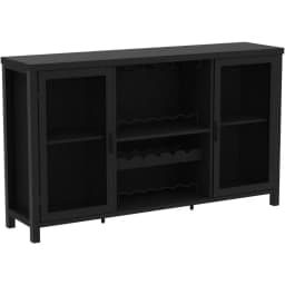 Black Coffee Bar and Liquor Cabinet With Wine Rack Storage, Industrial Kitchen Buffet for Home Living Dining Room, Black Oak, 5