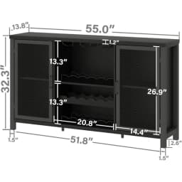 Black Coffee Bar and Liquor Cabinet With Wine Rack Storage, Industrial Kitchen Buffet for Home Living Dining Room, Black Oak, 5