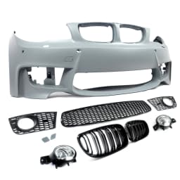For BMW 1 Series E82 E88 2008 2009 2010 2011 2012 2013 1M Style Front Bumper Fog Lamps & Lower Centre Grilles 125i 128i 135i