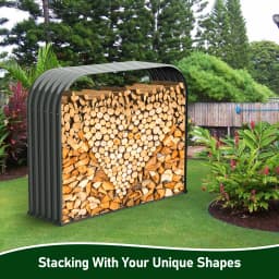 Galvanized Steel Firewood Storage Shed Outdoor Corrugated Metal Log Rack, Heavy Duty Log holder Lumber Storage Stand