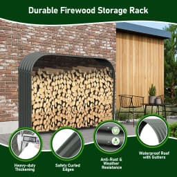 Galvanized Steel Firewood Storage Shed Outdoor Corrugated Metal Log Rack, Heavy Duty Log holder Lumber Storage Stand