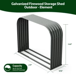 Galvanized Steel Firewood Storage Shed Outdoor Corrugated Metal Log Rack, Heavy Duty Log holder Lumber Storage Stand